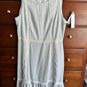 Calvin Klein Blue and White Striped Midi Dress